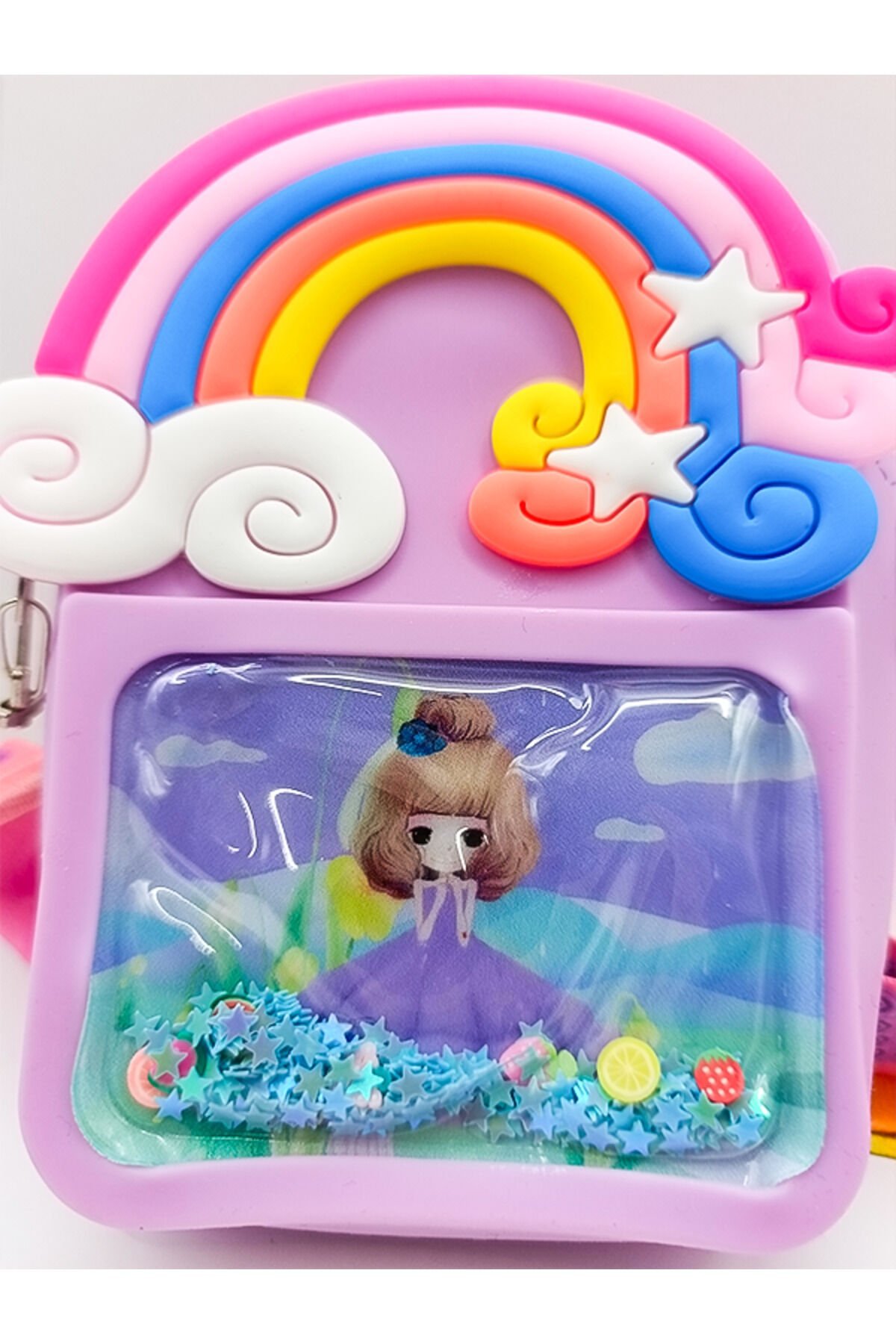 GÖKKUŞAĞI Figürlü Cüzdan Boy Yıldızlı Çocuk Silikon Omuz Çantası