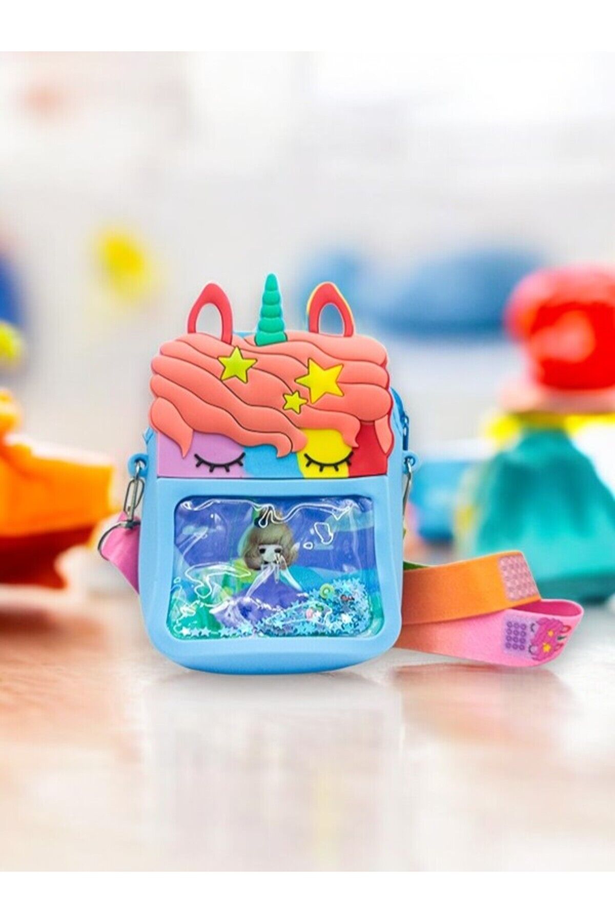 UNICORN Figürlü Cüzdan Boy Yıldızlı Çocuk Silikon Omuz Çantası